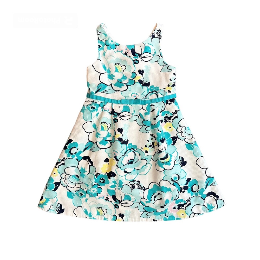 Janie and Jack shoreline club blue and white floral pique dress size 5